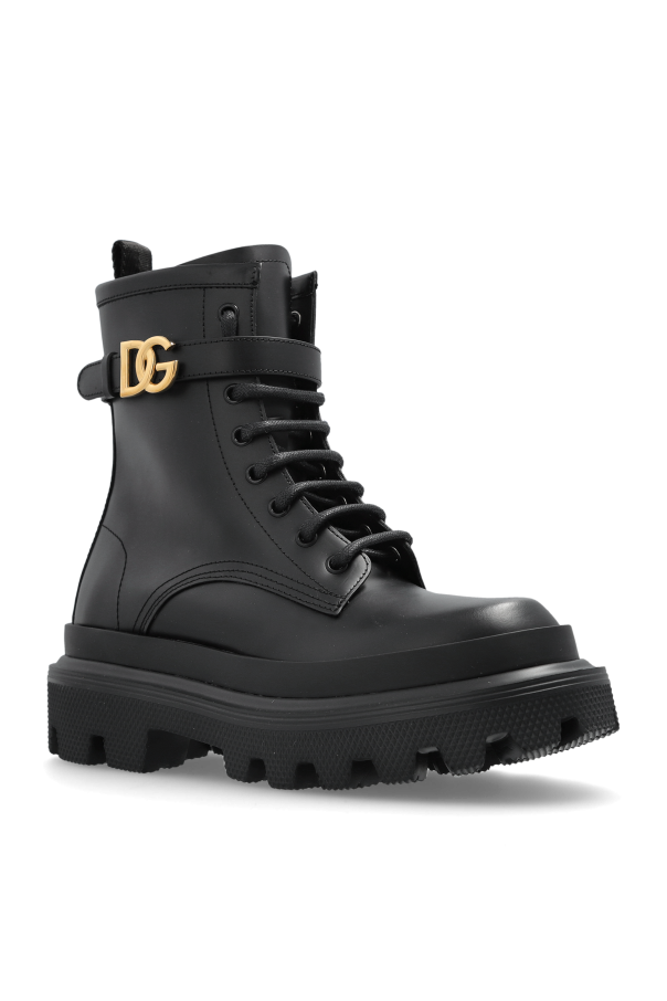 Leather combat boots in black - Dolce Gabbana | Mytheresa